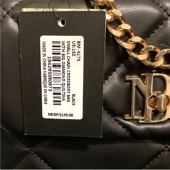 Badgley Mischka Black Gold Chain Quilted Crossbody Bag NWT - Picture 9 of 13